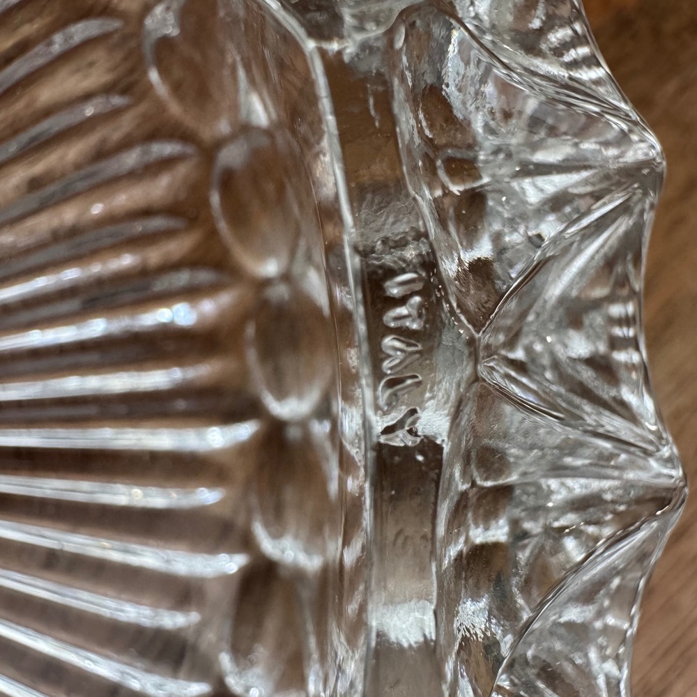 Vintage Glass Ashtray Heavy Italy Diamond Cut Scalloped MCM Barware Catchall - Picture 6 of 8